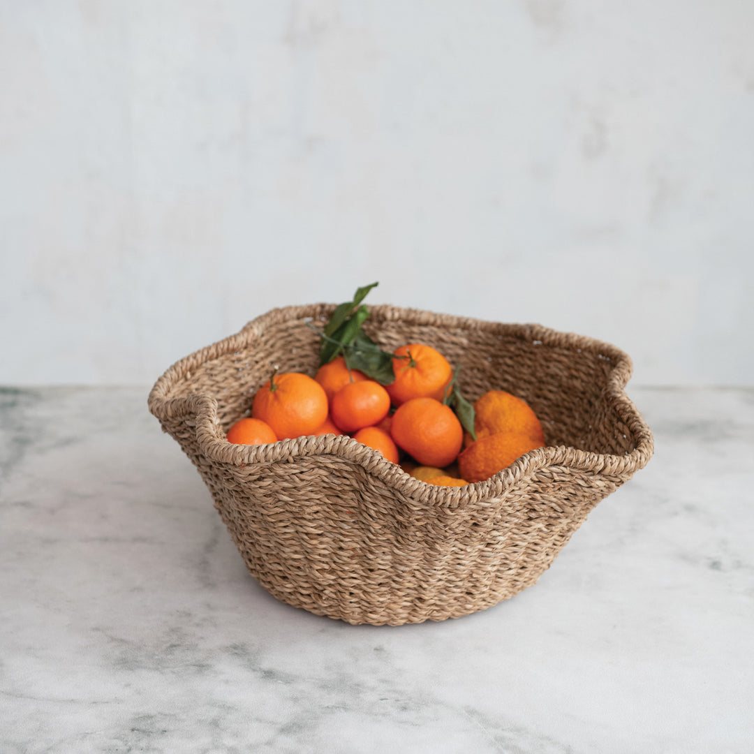 Rattan Ruffled Basket in Natural