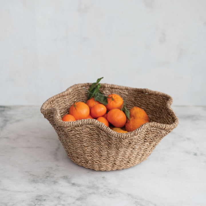 Rattan Ruffled Basket in Natural