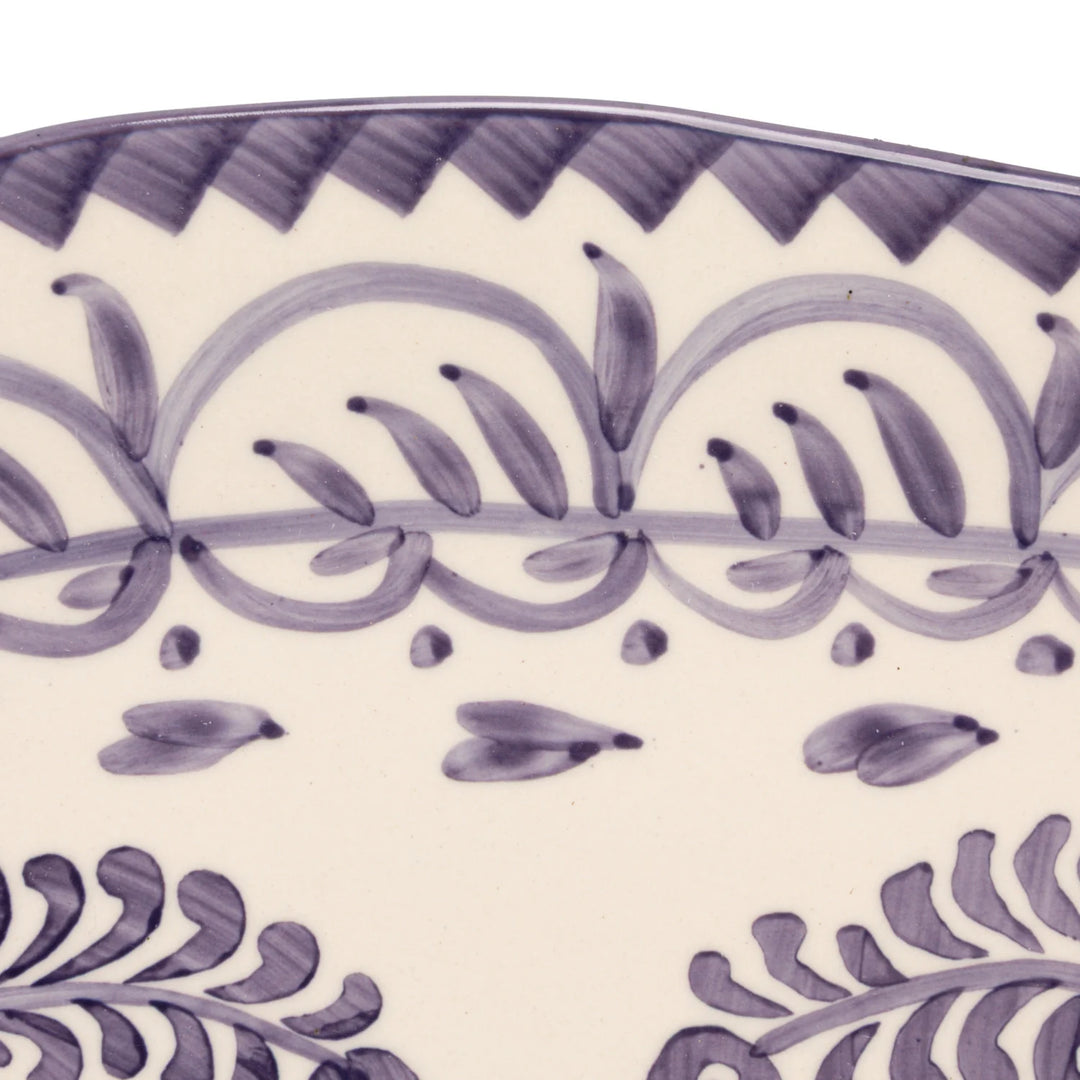 Hand-Painted Stoneware Organic Shaped Platter with Botanical Design