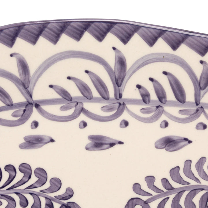 Hand-Painted Stoneware Organic Shaped Platter with Botanical Design