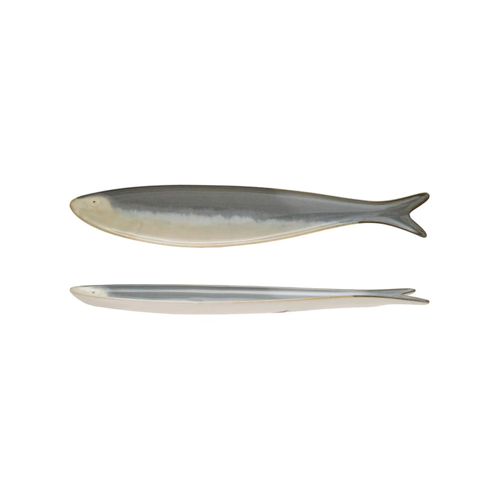 Stoneware Sardine Shaped Dish in Grey and White