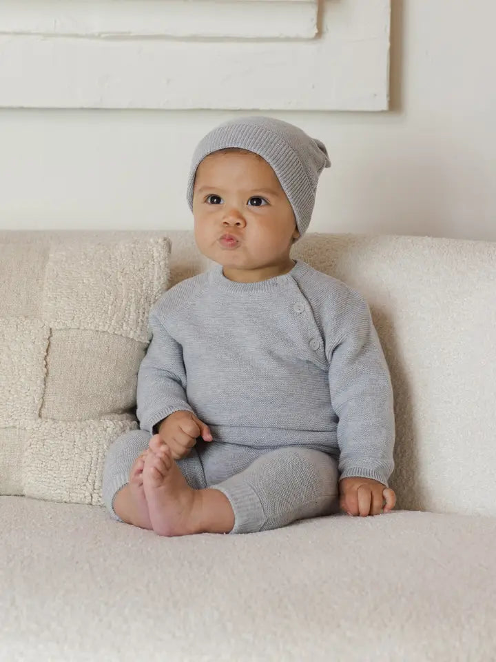 Quincy Mae - Bailey Knit Sweater in Heathered Dusty Blue