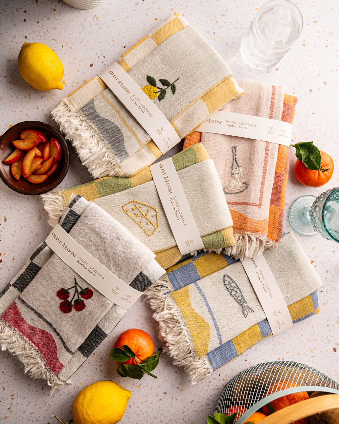 Olive & Loom –– Lemon Hand Stitched Kitchen Towel Set