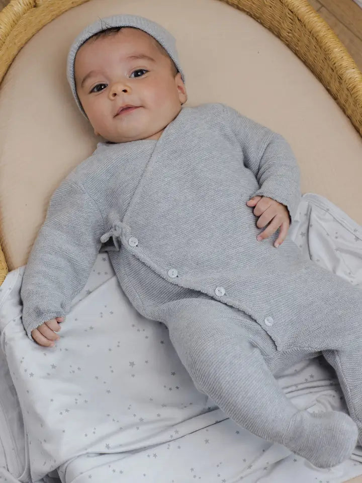 Quincy Mae - Wrap Knit Footie in Heathered Dusty Blue