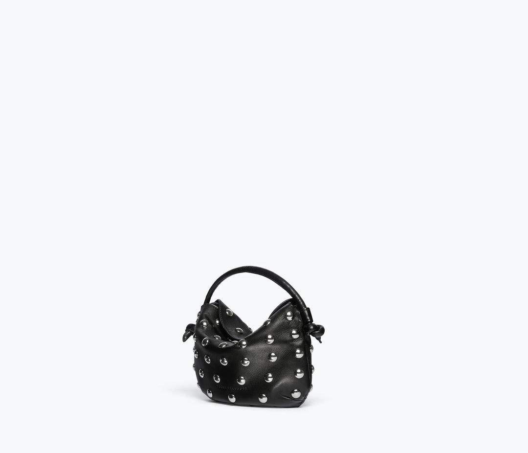 Freda Salvador - Elis Mini Crescent Bag in Black Calf with Silver Studs