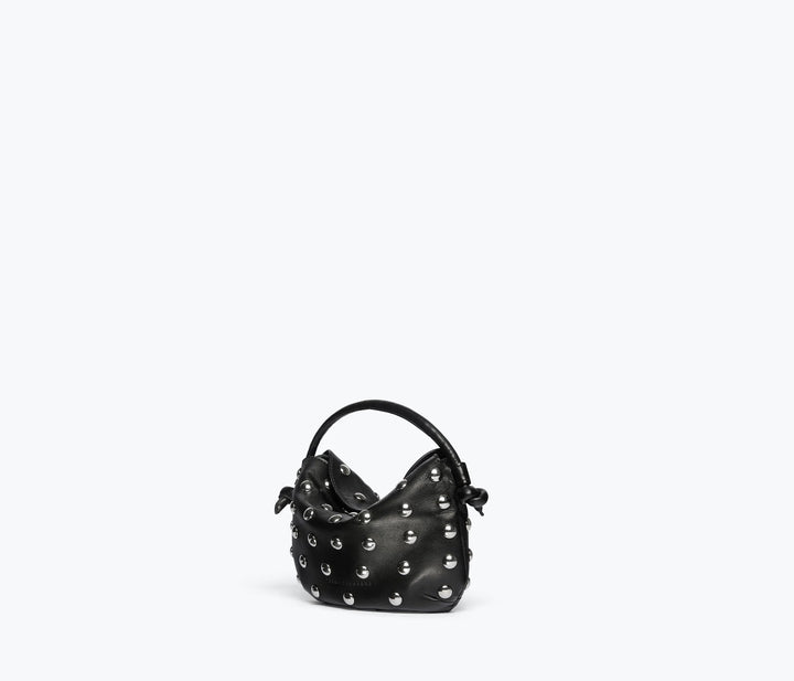 Freda Salvador - Elis Mini Crescent Bag in Black Calf with Silver Studs