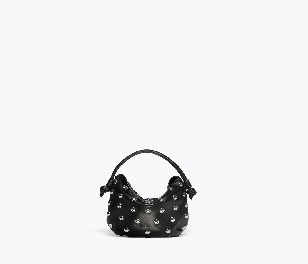 Freda Salvador - Elis Mini Crescent Bag in Black Calf with Silver Studs