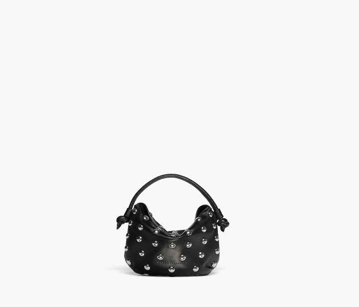 Freda Salvador - Elis Mini Crescent Bag in Black Calf with Silver Studs