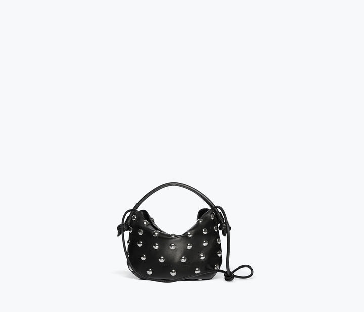 Freda Salvador - Elis Mini Crescent Bag in Black Calf with Silver Studs