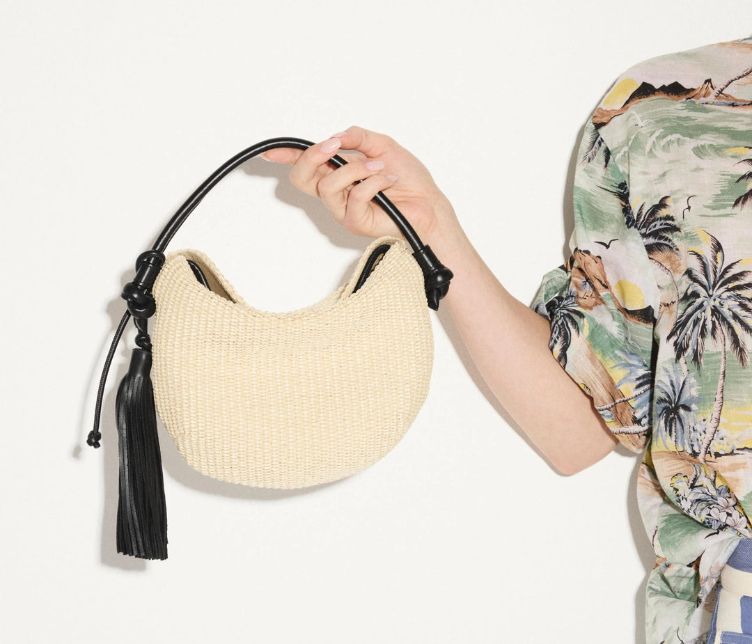 Freda Salvador - Elis Mini Crescent Bag in Natural Raffia