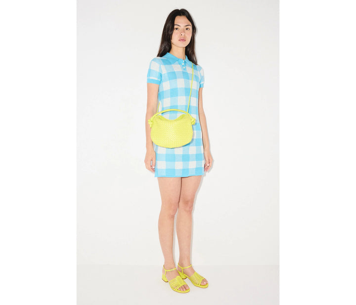 Freda Salvador - Elis Woven Leather Crescent Bag in Neon Woven Calf