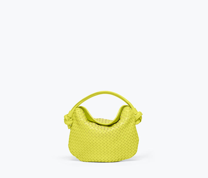 Freda Salvador - Elis Woven Leather Crescent Bag in Neon Woven Calf