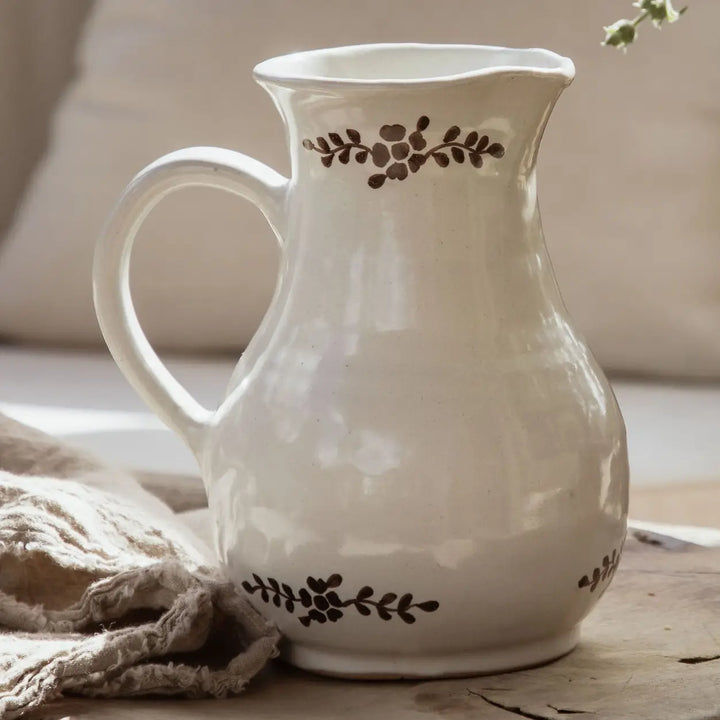 Villa Lua - Hand Painted Margot Pitcher in Brown Flowers