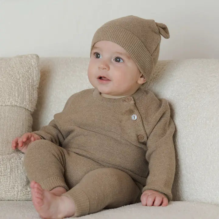 Quincy Mae – Baby Bear Beanie in Heathered Mocha