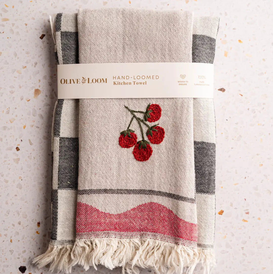 Olive & Loom –– Tomato Hand Stitched Kitchen Towel Set