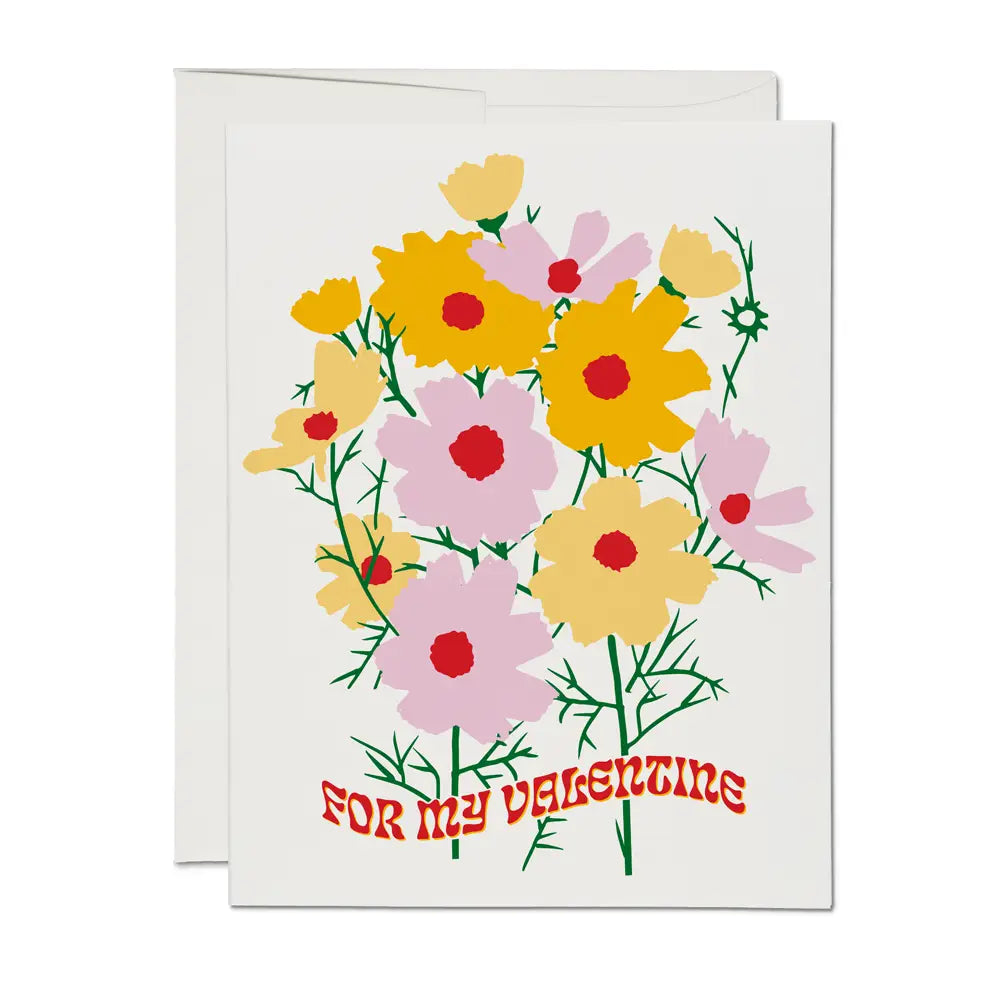 Red Cap Cards - For My Valentine Floral Greeting Card