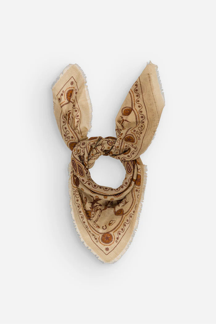 Maison Lecomte Flament – Wool Silk Blend Bandana Scarf in Far West Crema