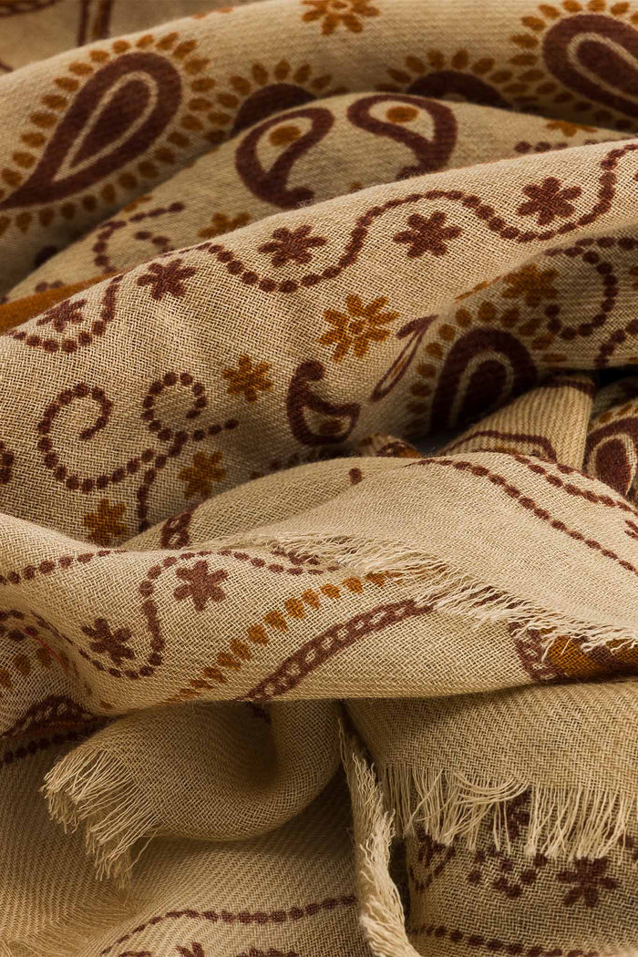 Maison Lecomte Flament – Wool Silk Blend Bandana Scarf in Far West Crema
