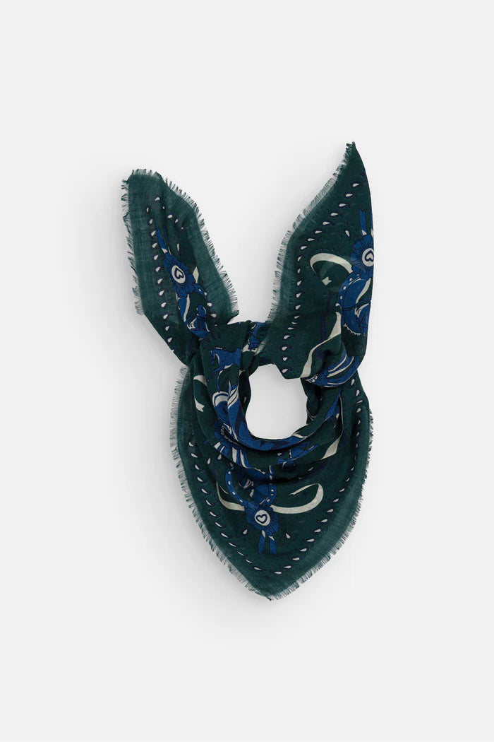 Maison Lecomte Flament – Wool Silk Blend Bandana Scarf in Jumping British Green