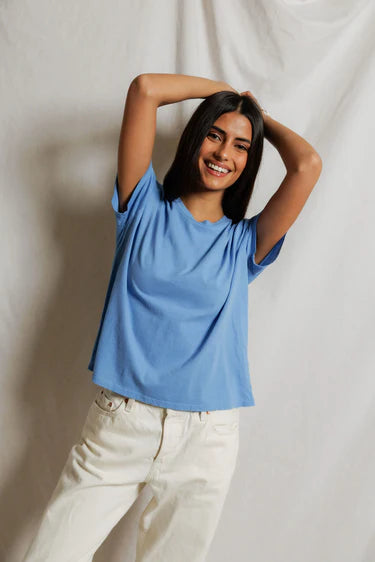 Perfect White Tee - Harley Boxy Crew in Pacific Blue