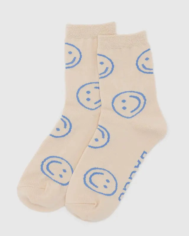 BAGGU - Crew Sock in Ecru Periwinkle Happy