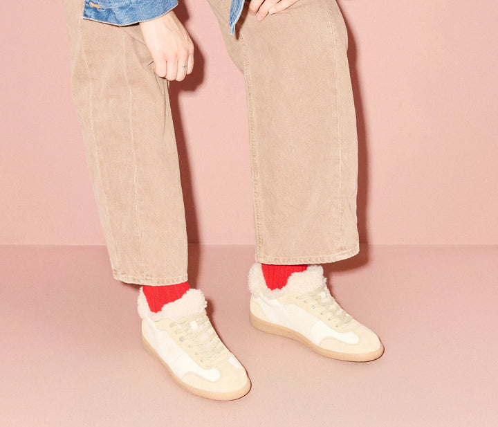 Freda Salvador – Jackie Court Sneaker in Stucco Suede with Shearling