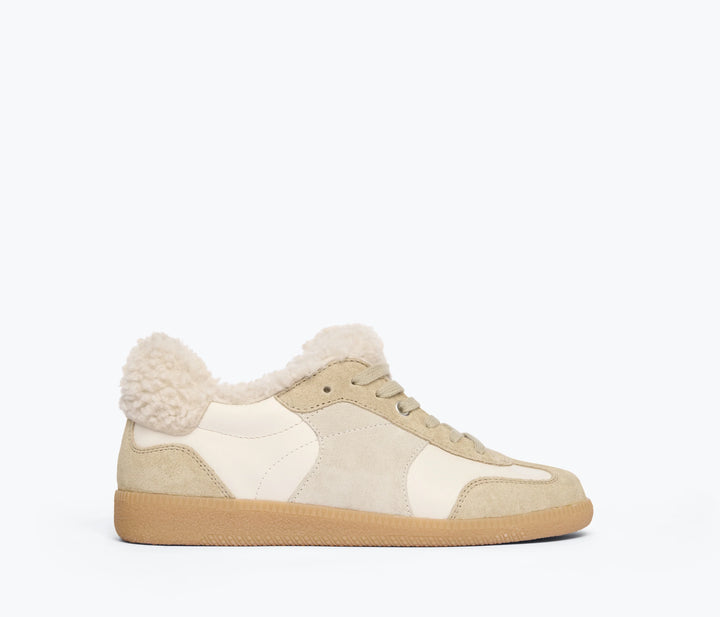 Freda Salvador – Jackie Court Sneaker in Stucco Suede with Shearling