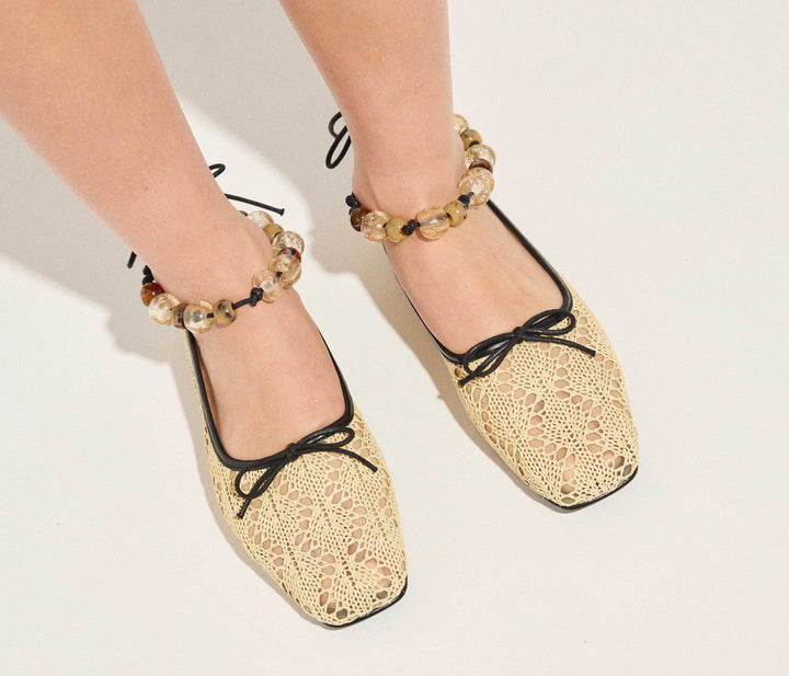 Freda Salvador – Jada FS X Lorna Murray Square Toe Ballet Flat in Diamond Raffia
