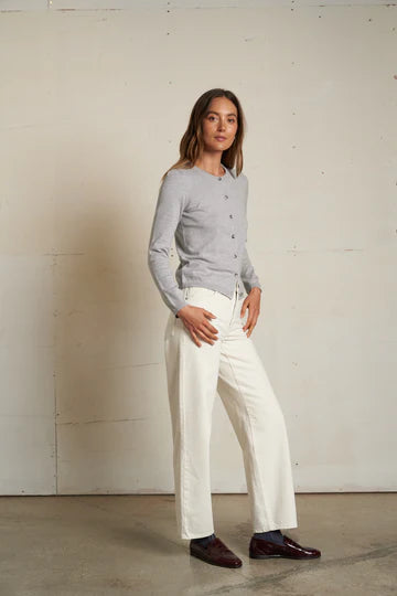 Perfect White Tee - Moira Cotton Cashmere Cardigan in Heather Grey