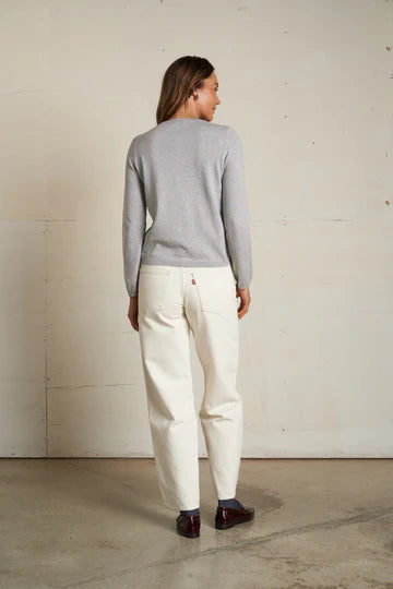 Perfect White Tee - Moira Cotton Cashmere Cardigan in Heather Grey