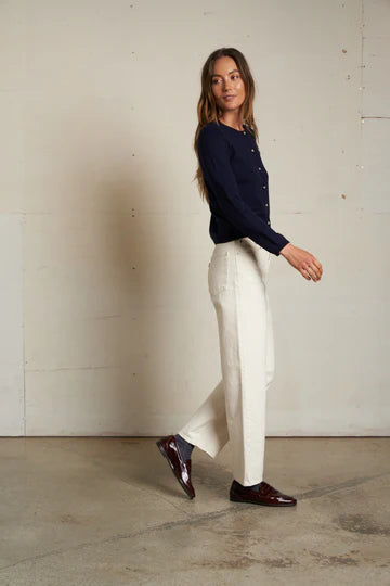 Perfect White Tee - Moira Cotton Cashmere Cardigan in Navy