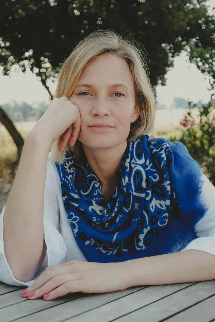 Maison Lecomte Flament – Wool Silk Blend Bandana Scarf in Blue