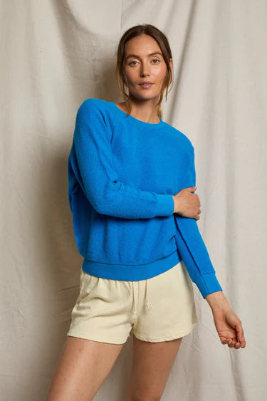 Perfect White Tee - Ziggy Reverse Fleece Shrunken Crewneck in Cobalt