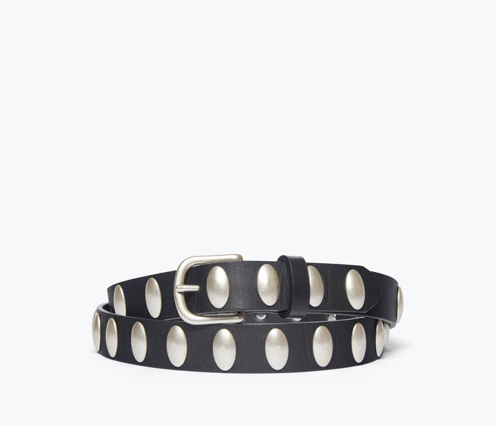 Freda Salvador – Rebecca Belt in Black Calf with Oval Studs