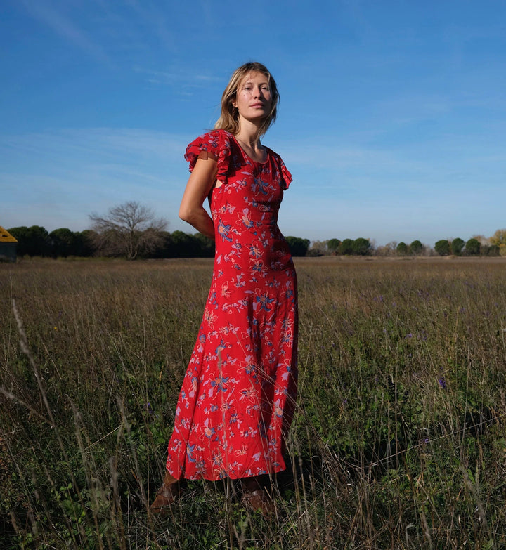 Cleobella – Roxanne Ankle Dress in Fiore Rosso