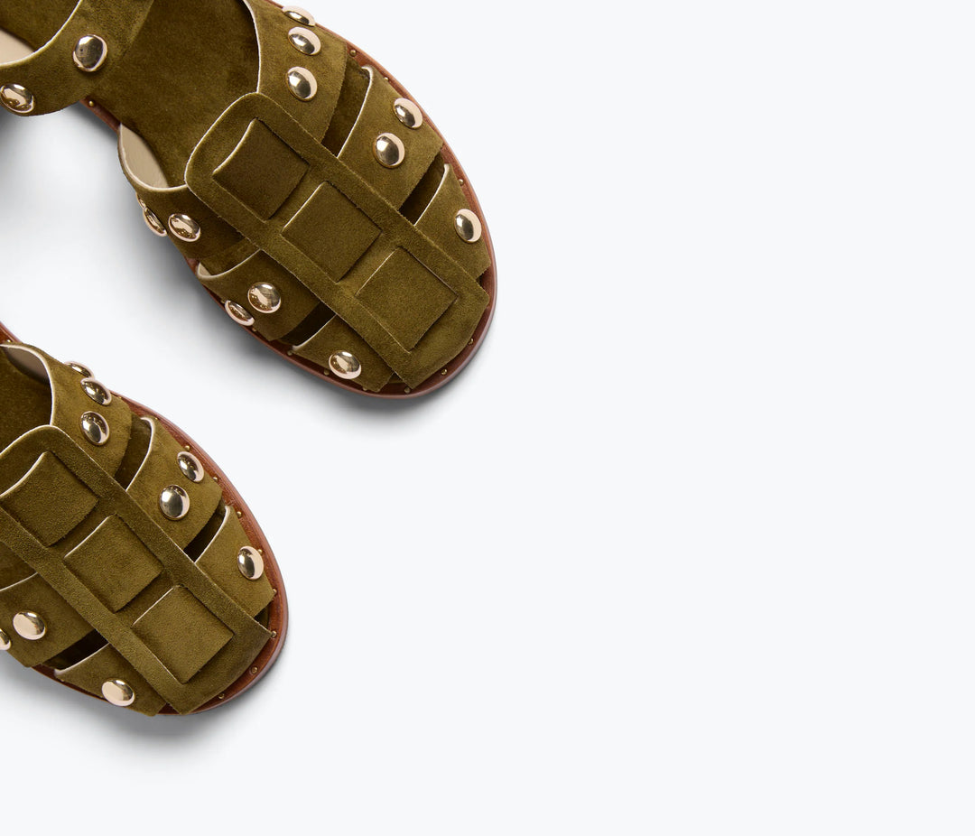 Freda Salvador – Sera in Olive Suede with Gold Studs