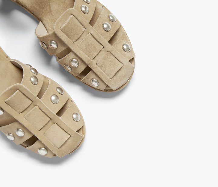 Freda Salvador – Sera Fisherman Sandal in Stucco Suede with Studs