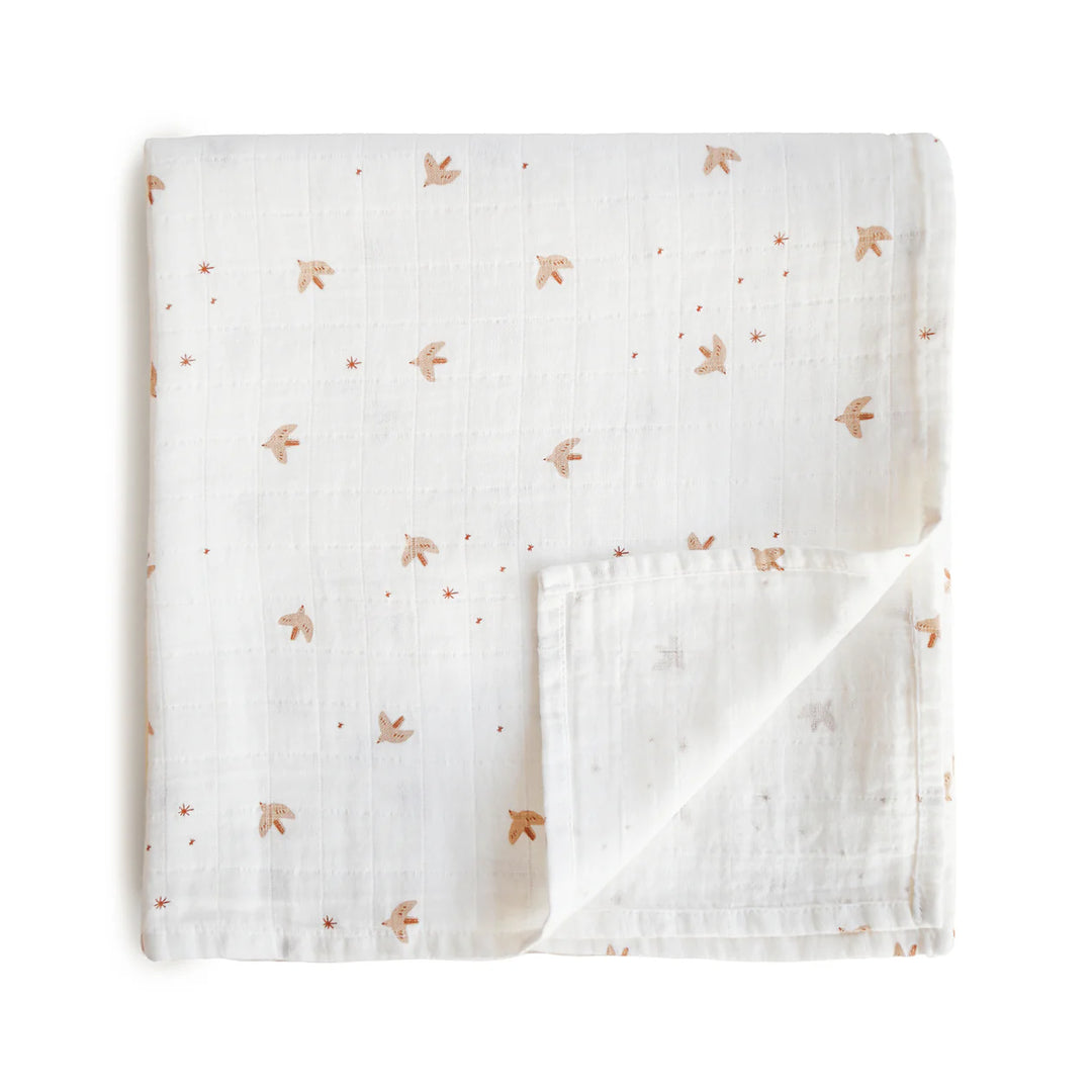 Mushie - Organic Cotton Muslin Swaddle in Sparrow