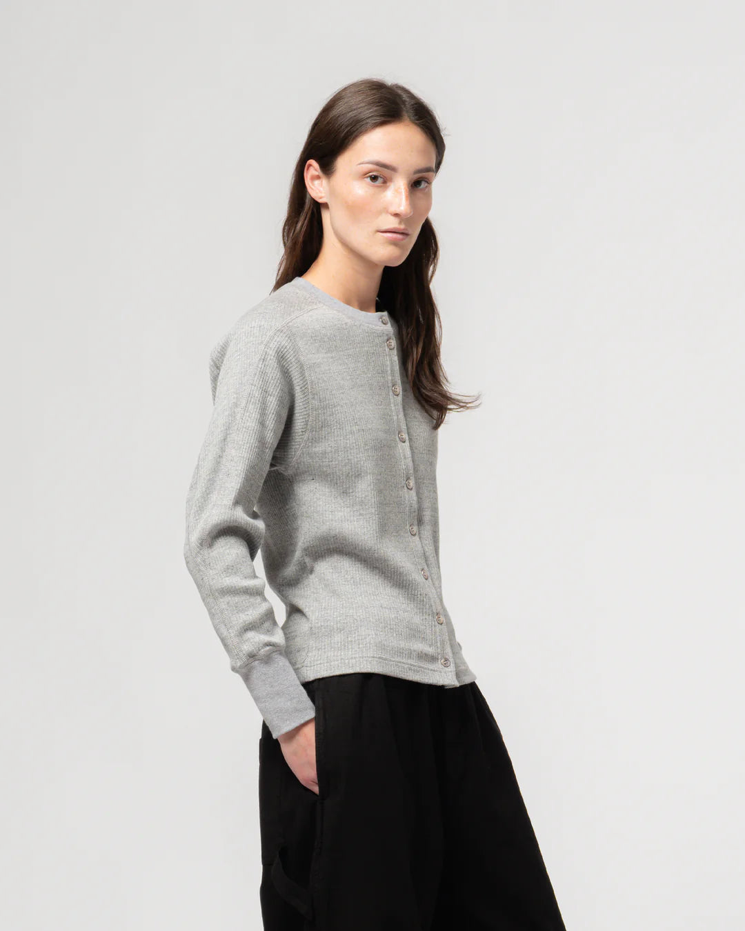 Girls of Dust - Military Rib Button Down in Grey Melange