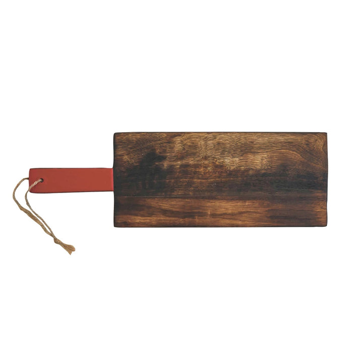 Hand-Carved Mango Wood Cutting Board with Enamel Handle and Jute Tie