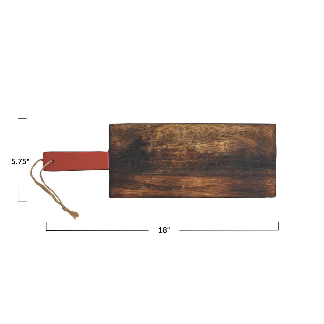 Hand-Carved Mango Wood Cutting Board with Enamel Handle and Jute Tie
