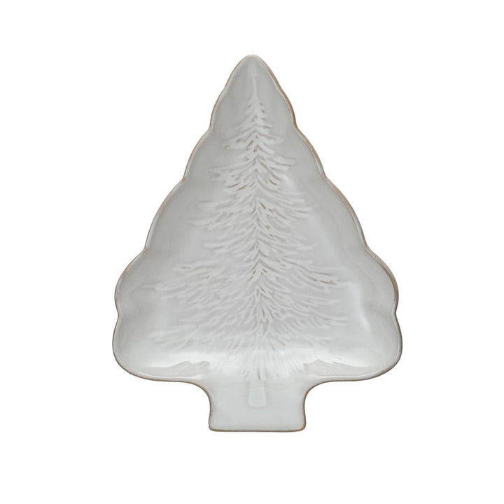 Stoneware Tree-Shaped Platter in White