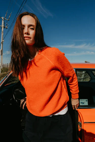 Perfect White Tee - Ziggy Reverse Fleece Shrunken Crewneck in Clementine