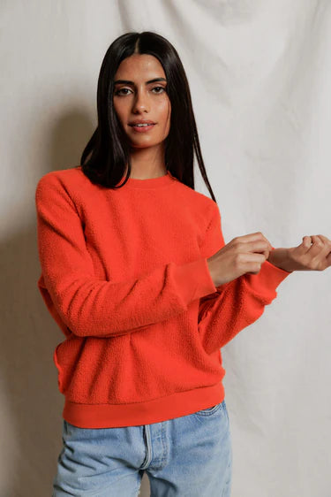 Perfect White Tee - Ziggy Reverse Fleece Shrunken Crewneck in Clementine