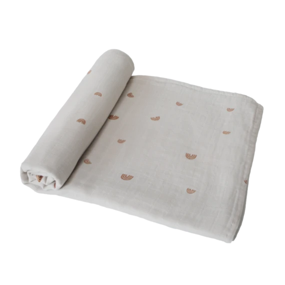 Mushie - Organic Cotton Muslin Swaddle Blanket in Rainbows